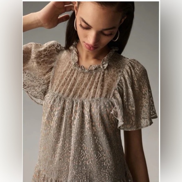 By Anthropologie Short-Sleeve Mock-Neck Maxi Dress Size S - Picture 3 of 8